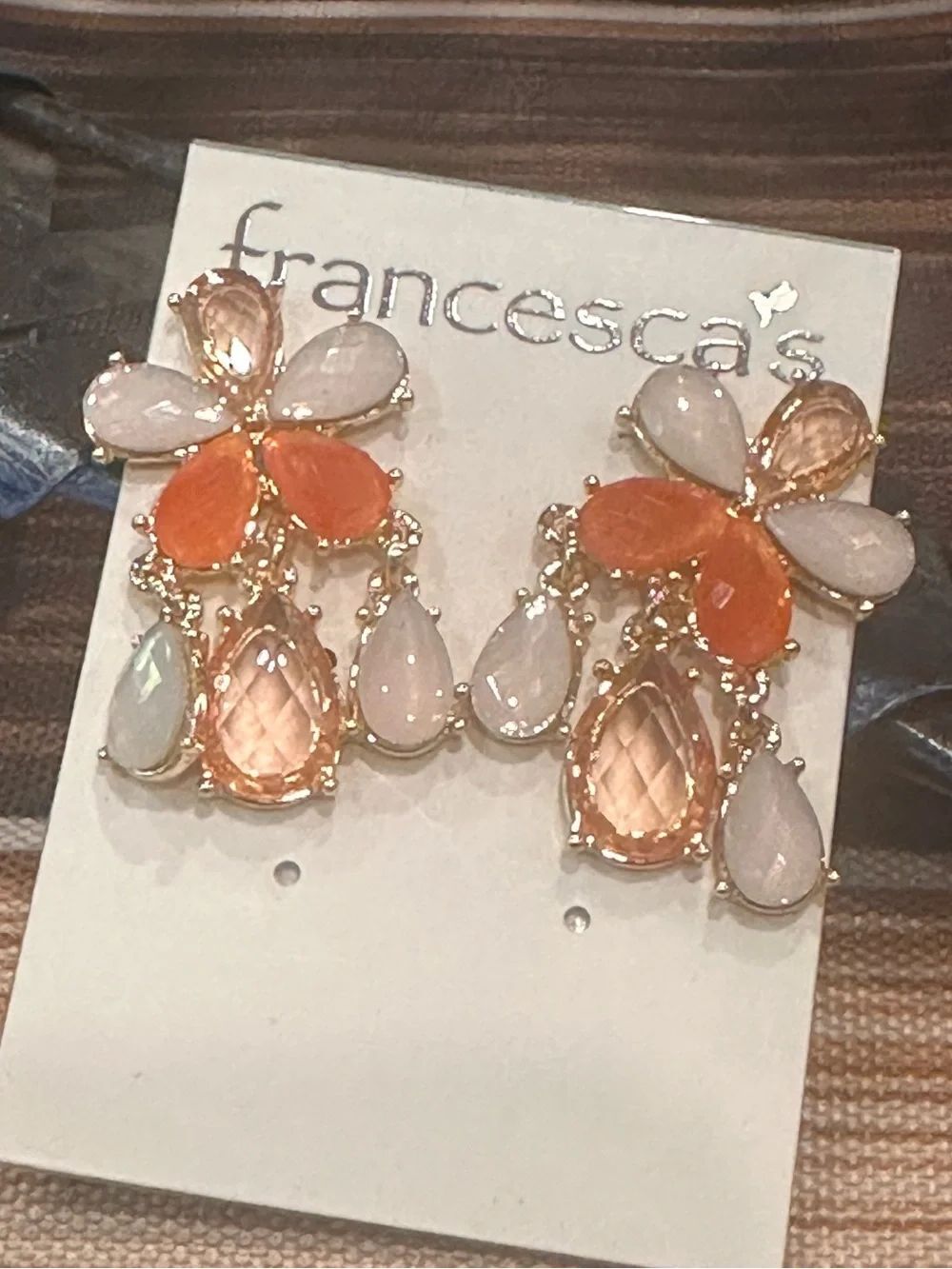 Francesca's Collections Peach and Ivory Teardrop Statement Earrings